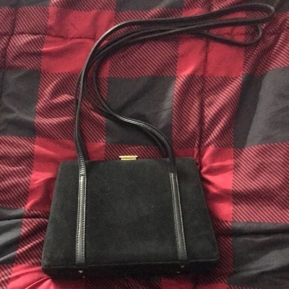 Neiman Marcus black suede leather crossbody purse made in Italy